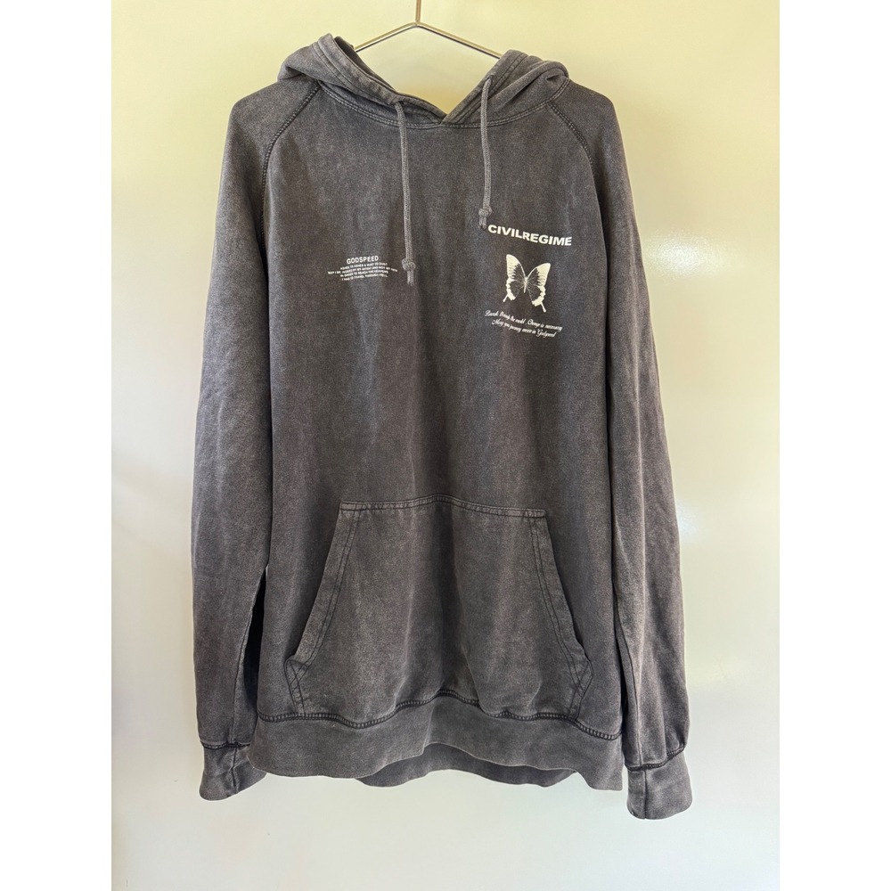Civil Regime Godspeed Butterfly Hoodie Washed Black Distressed Mens Large